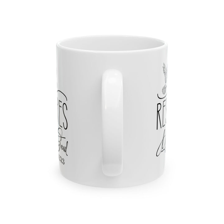 He Restores My Soul Psalm 23 3-01 Ceramic Mug, (11oz, 15oz) - Faith Scripture Gift | Gifts Of Words