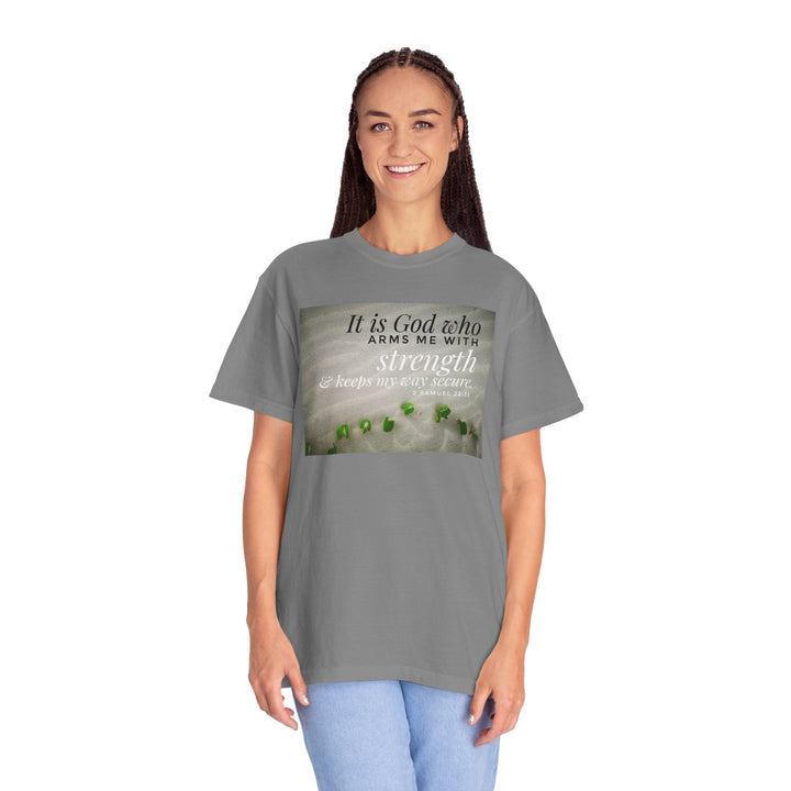 Garment-Dyed T-Shirt With Strength Quote – Vintage Wash - Faith Scripture Gift | Gifts Of Words