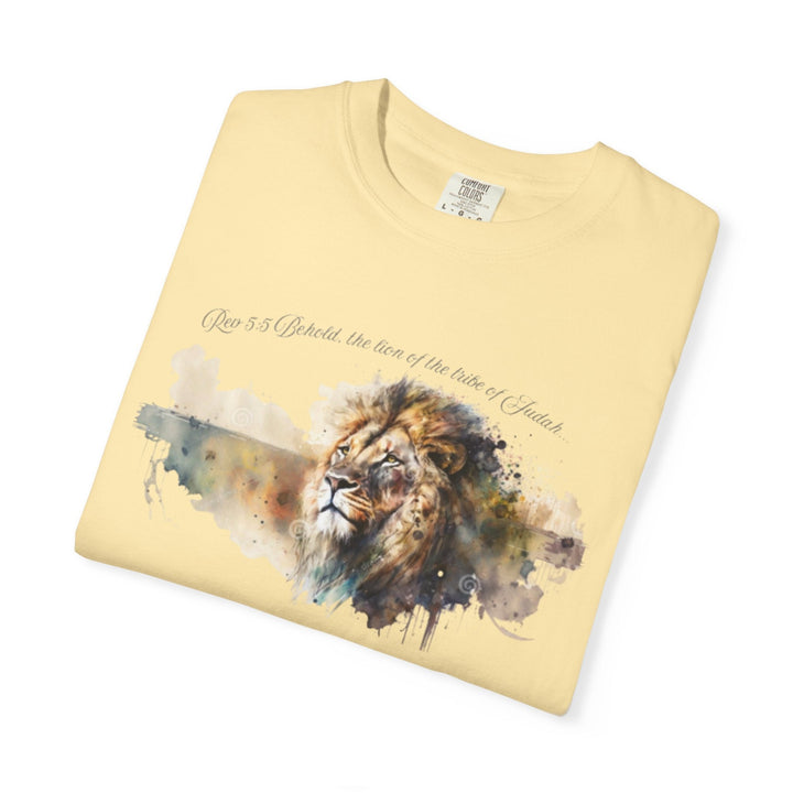 Unisex Christian Lion T-Shirt Rev 5:5 Bible Verse Tee Comfort Colors 1717 Garment-Dyed Shirt  Inspirational Faith Graphic Tee - Faith Scripture Gift | Gifts Of Words