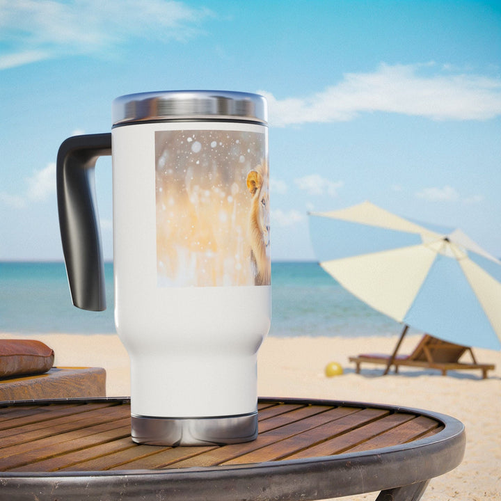 Golden Lion Stainless Steel Travel Mug with Handle, 14oz - Faith Scripture Gift | Gifts Of Words