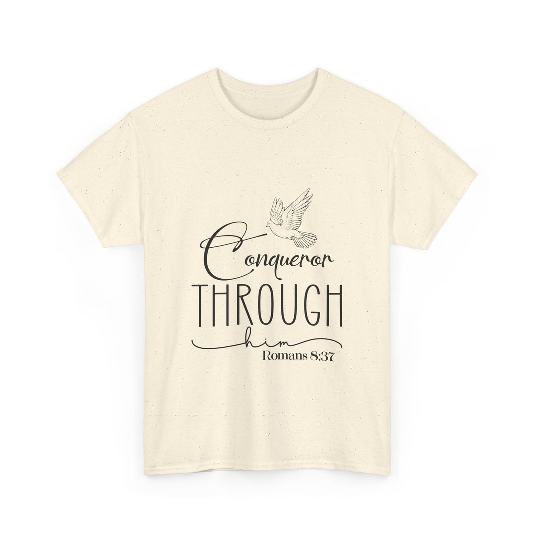 Conqueror Through Him Romans 8 37-01 Unisex Heavy Cotton Tee - Faith Scripture Gift | Gifts Of Words