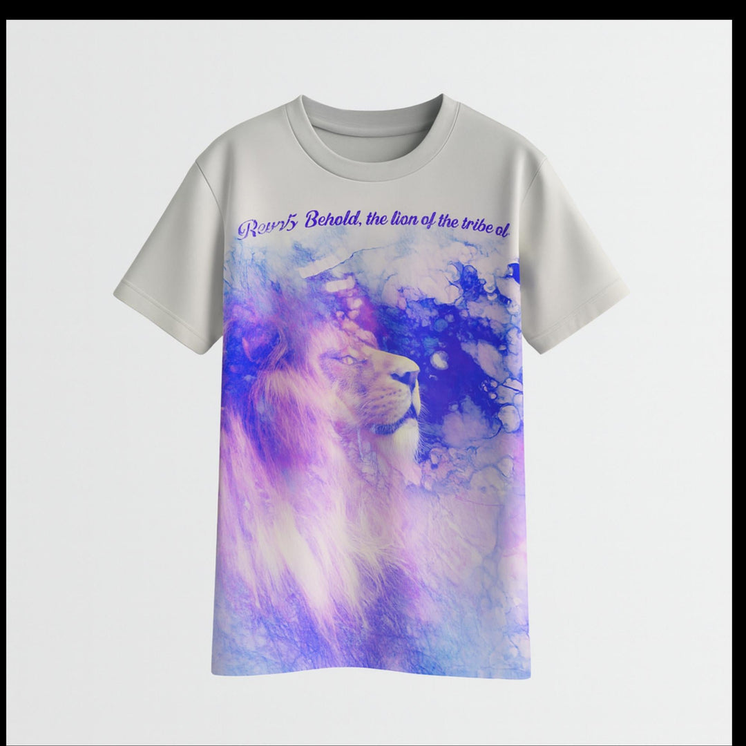 Purple Watercolor Lion T-Shirt – Artistic Wildlife Graphic Tee Unisex t-shirt - Faith Scripture Gift | Gifts Of Words
