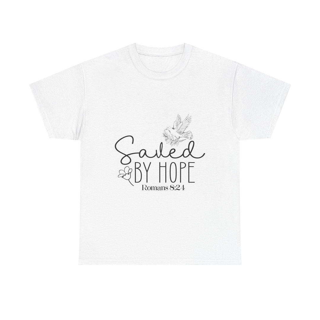 Saved by Hope Romans 8 24-01 Unisex Heavy Cotton Tee - Faith Scripture Gift | Gifts Of Words
