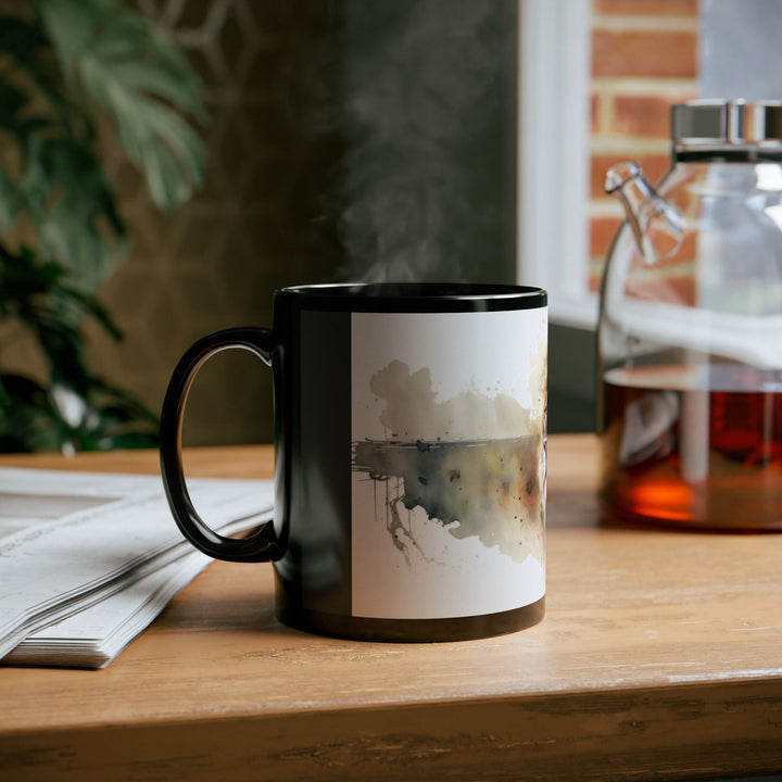 Watercolor Lion Black Rim Ceramic Mug – Bold and Artistic Drinkware Black Mug (11oz, 15oz) - Faith Scripture Gift | Gifts Of Words