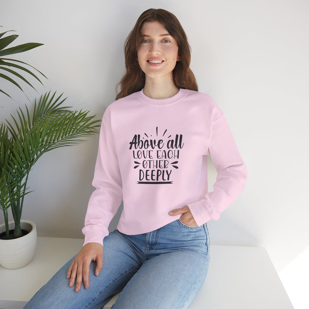 Above All Love Each Other Deeply Unisex Heavy Blend™ Crewneck Sweatshirt - Faith Scripture Gift | Gifts Of Words
