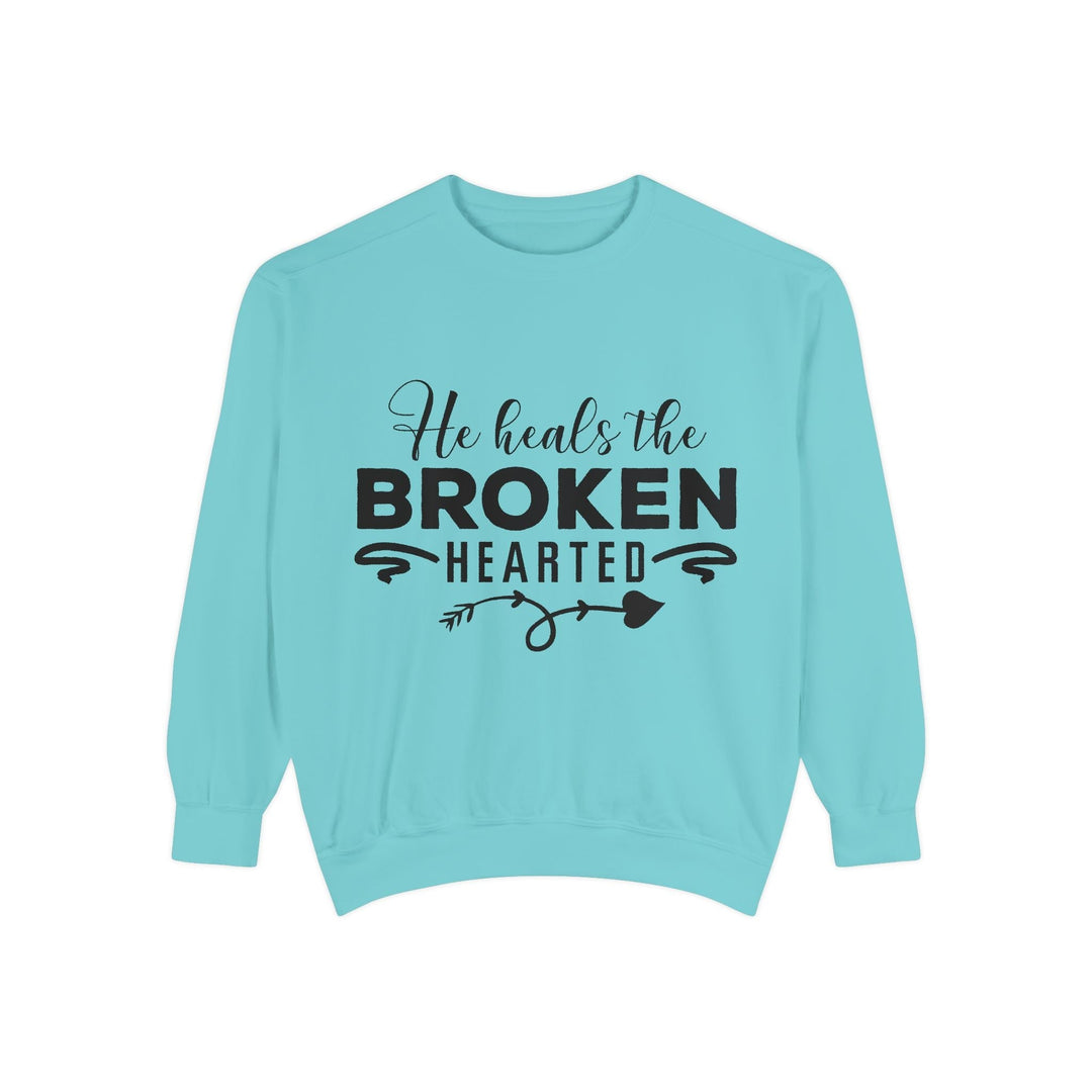 He Heals The Broken Hearted Unisex Garment-Dyed Sweatshirt - Faith Scripture Gift | Gifts Of Words