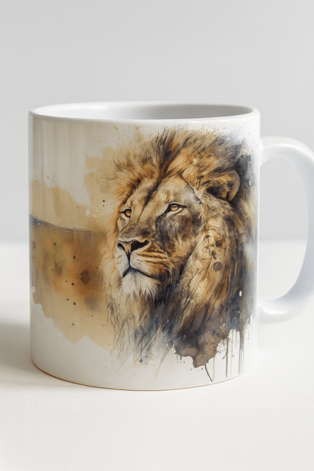 Watercolor Lion Black Rim Ceramic Mug – Bold and Artistic Drinkware Black Mug (11oz, 15oz) - Faith Scripture Gift | Gifts Of Words