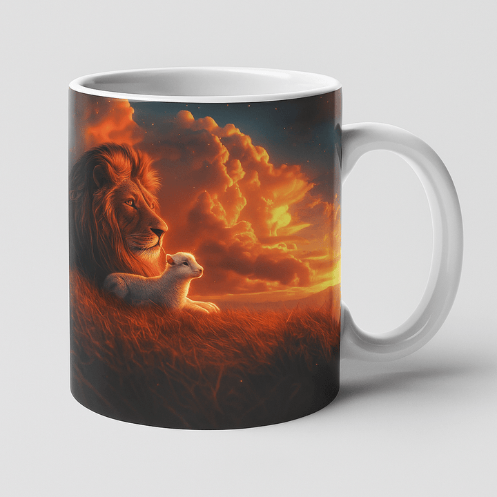 Fiery Sunset Lion Ceramic Mug – Bold Wildlife Art Drinkware Accent Coffee Mug (11, 15oz) - Faith Scripture Gift | Gifts Of Words