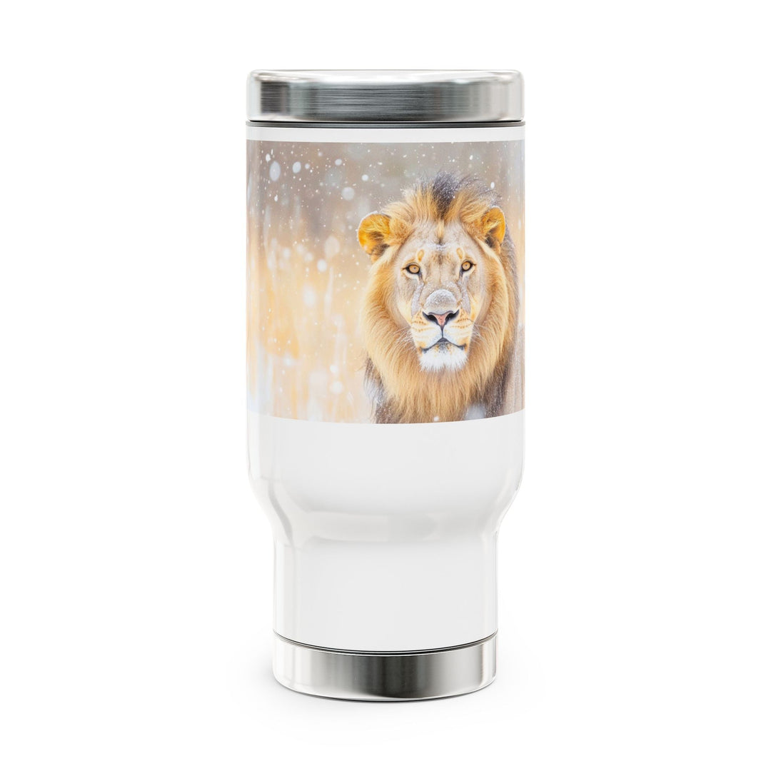 Golden Lion Stainless Steel Travel Mug with Handle, 14oz - Faith Scripture Gift | Gifts Of Words
