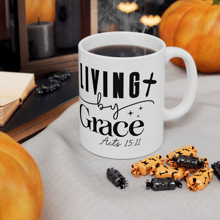 Living by Grace Acts 15 11-01 Ceramic Mug, (11oz, 15oz) - Faith Scripture Gift | Gifts Of Words