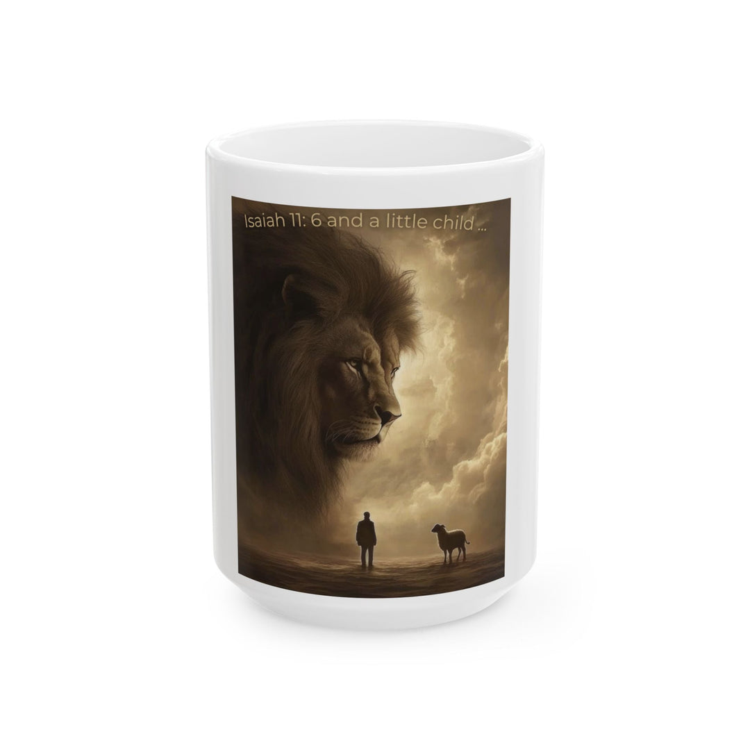 Lion with Child Silhouette Ceramic Mug – Symbol of Courage and Protection Ceramic Mug, (11oz, 15oz) - Faith Scripture Gift | Gifts Of Words