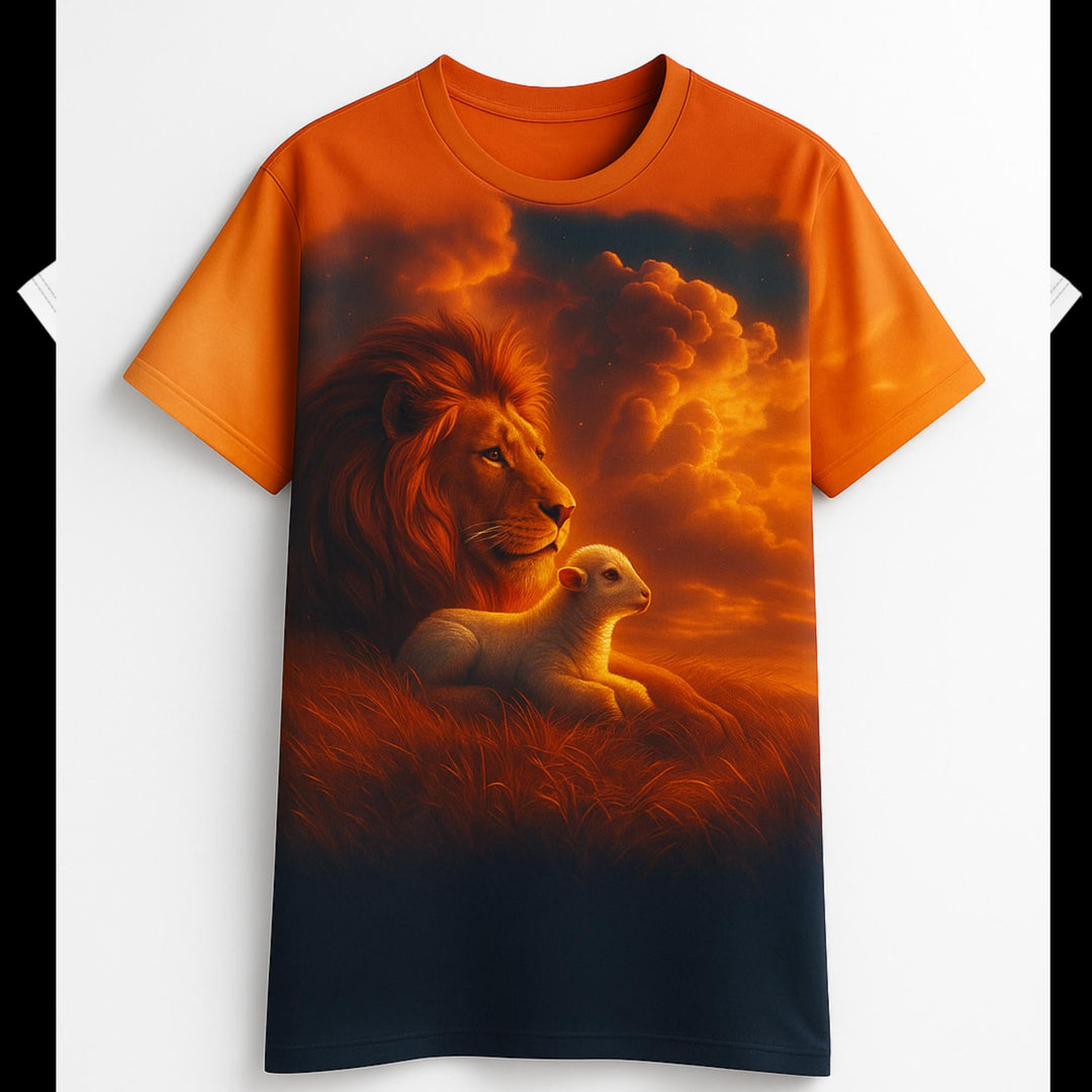 Lion & Lamb Watercolor Art – Powerful Christian Symbolism Gift Women's T-shirt - Faith Scripture Gift | Gifts Of Words