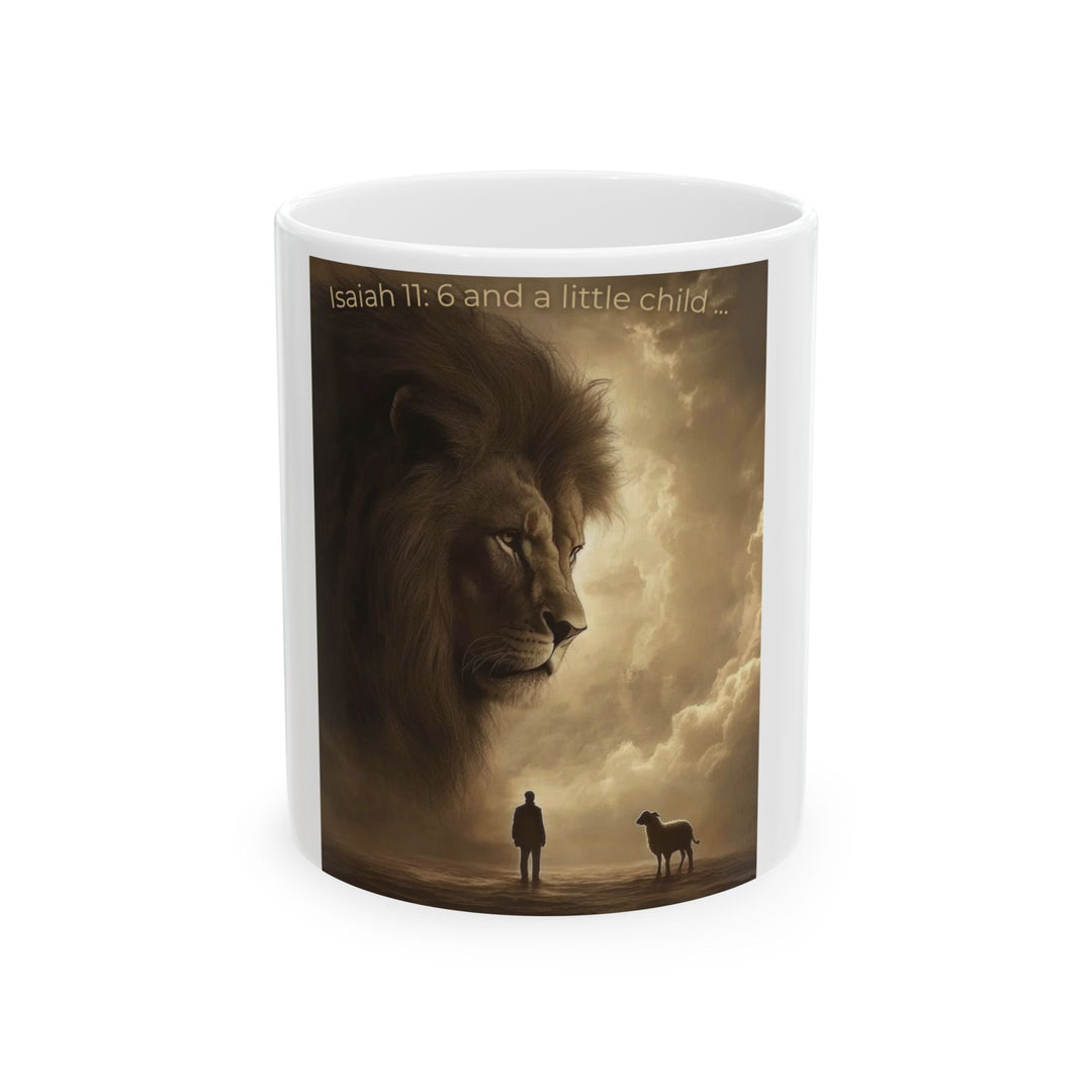 Lion with Child Silhouette Ceramic Mug – Symbol of Courage and Protection Ceramic Mug, (11oz, 15oz) - Faith Scripture Gift | Gifts Of Words