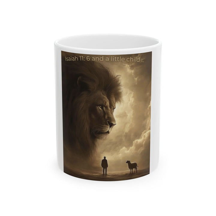 Lion with Child Silhouette Ceramic Mug – Symbol of Courage and Protection Ceramic Mug, (11oz, 15oz) - Faith Scripture Gift | Gifts Of Words