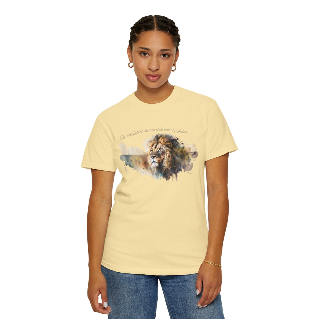 Unisex Christian Lion T-Shirt Rev 5:5 Bible Verse Tee Comfort Colors 1717 Garment-Dyed Shirt  Inspirational Faith Graphic Tee - Faith Scripture Gift | Gifts Of Words