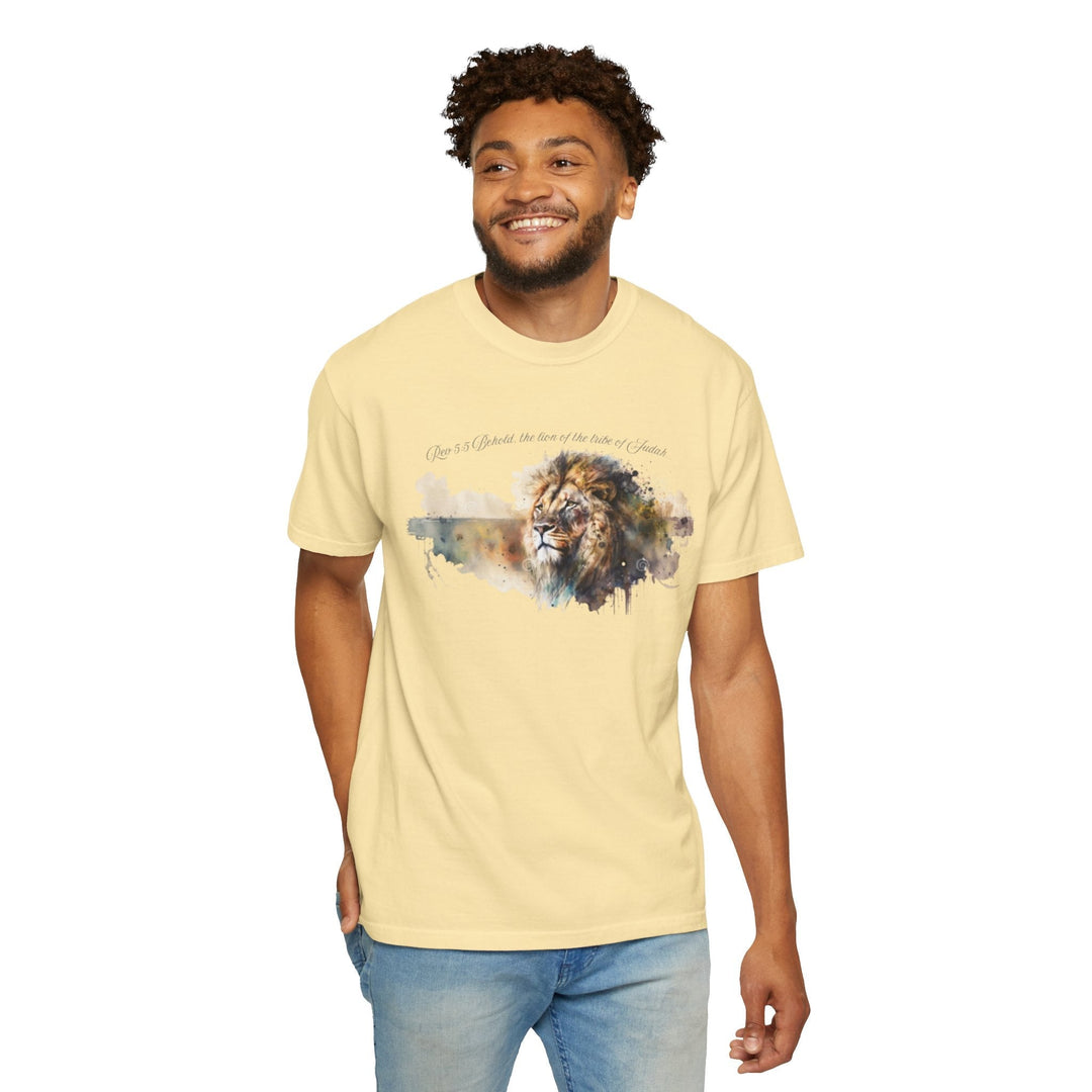 Unisex Christian Lion T-Shirt Rev 5:5 Bible Verse Tee Comfort Colors 1717 Garment-Dyed Shirt  Inspirational Faith Graphic Tee - Faith Scripture Gift | Gifts Of Words