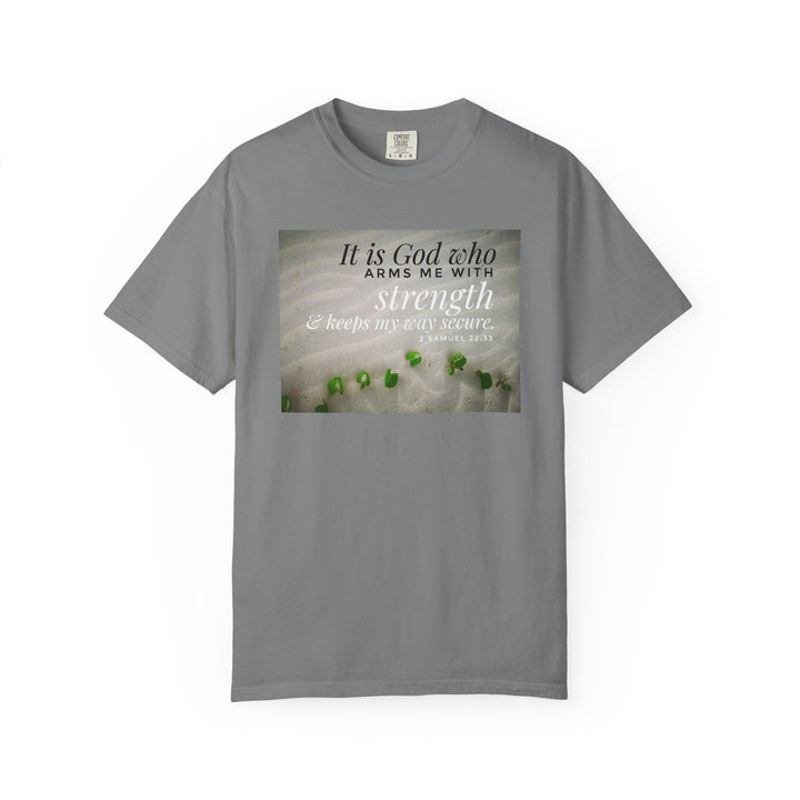 Garment-Dyed T-Shirt With Strength Quote – Vintage Wash - Faith Scripture Gift | Gifts Of Words