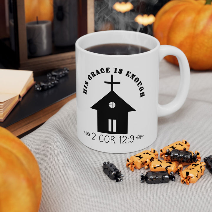 His grace is enough 2 cor 12 9-01 Ceramic Mug, (11oz, 15oz) - Faith Scripture Gift | Gifts Of Words