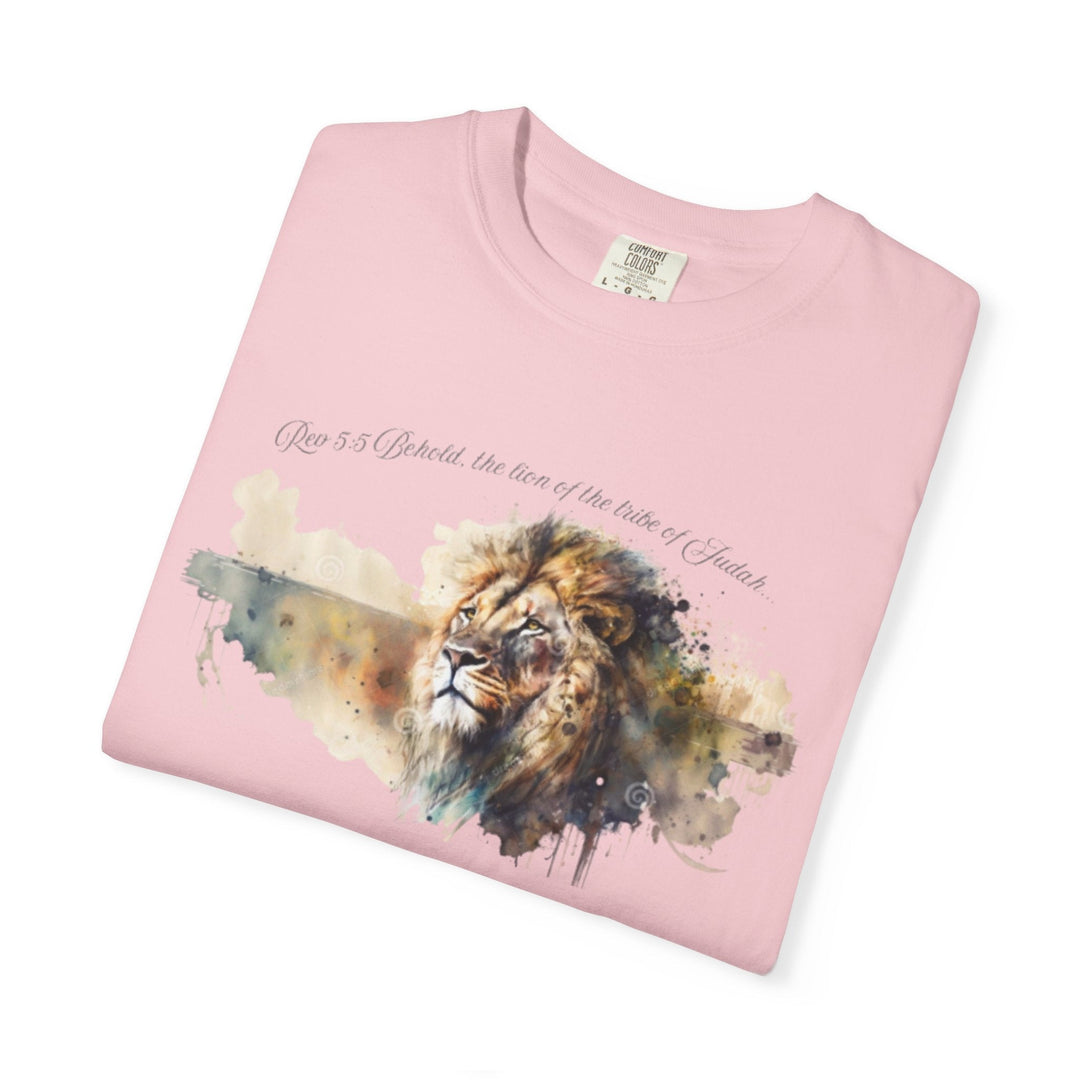 Unisex Christian Lion T-Shirt Rev 5:5 Bible Verse Tee Comfort Colors 1717 Garment-Dyed Shirt  Inspirational Faith Graphic Tee - Faith Scripture Gift | Gifts Of Words