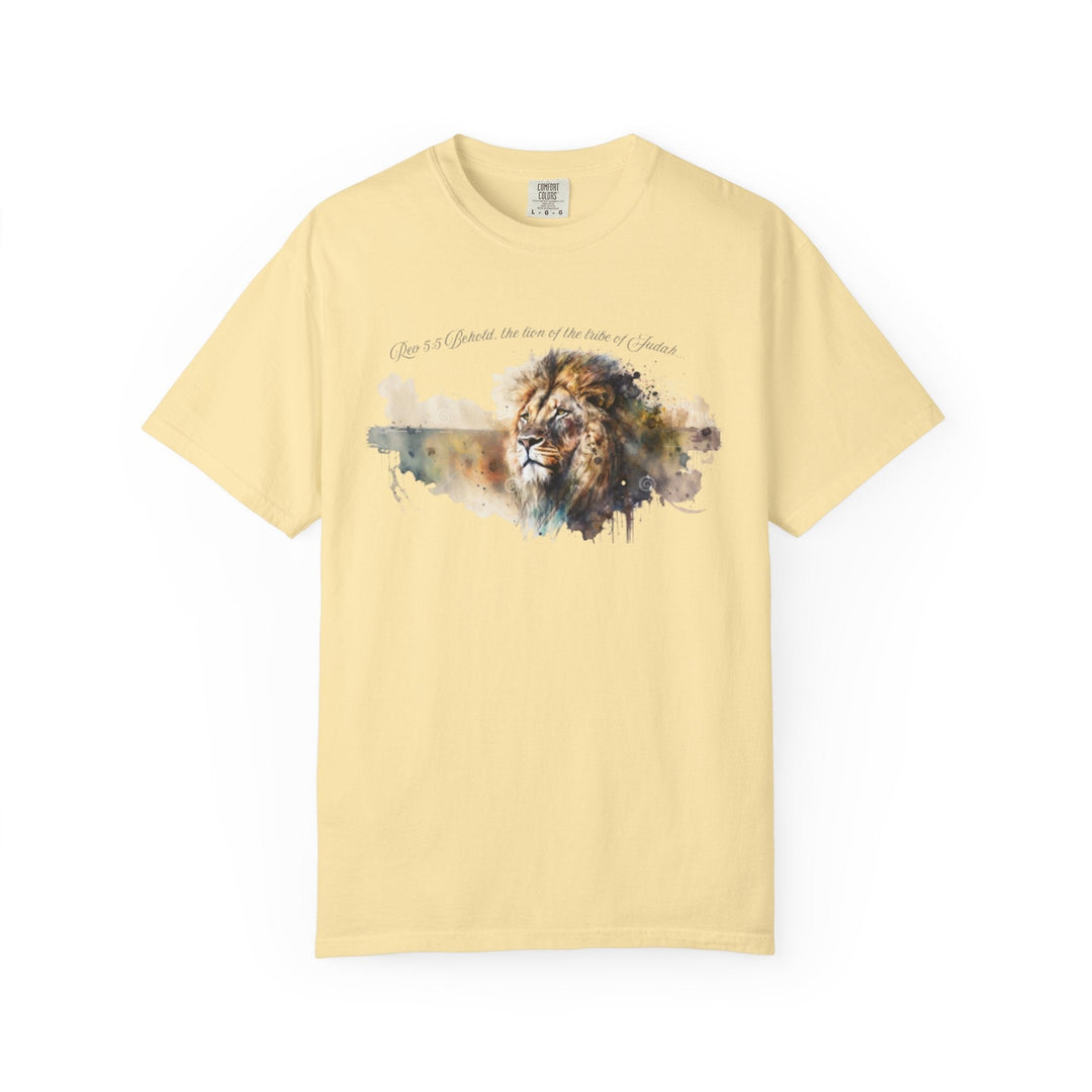 Unisex Christian Lion T-Shirt Rev 5:5 Bible Verse Tee Comfort Colors 1717 Garment-Dyed Shirt  Inspirational Faith Graphic Tee - Faith Scripture Gift | Gifts Of Words