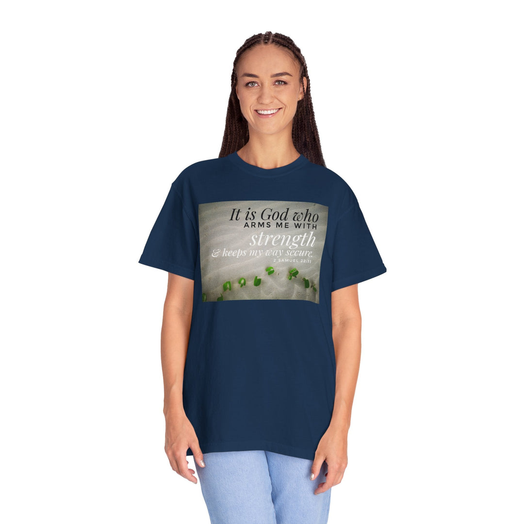 Garment-Dyed T-Shirt With Strength Quote – Vintage Wash - Faith Scripture Gift | Gifts Of Words