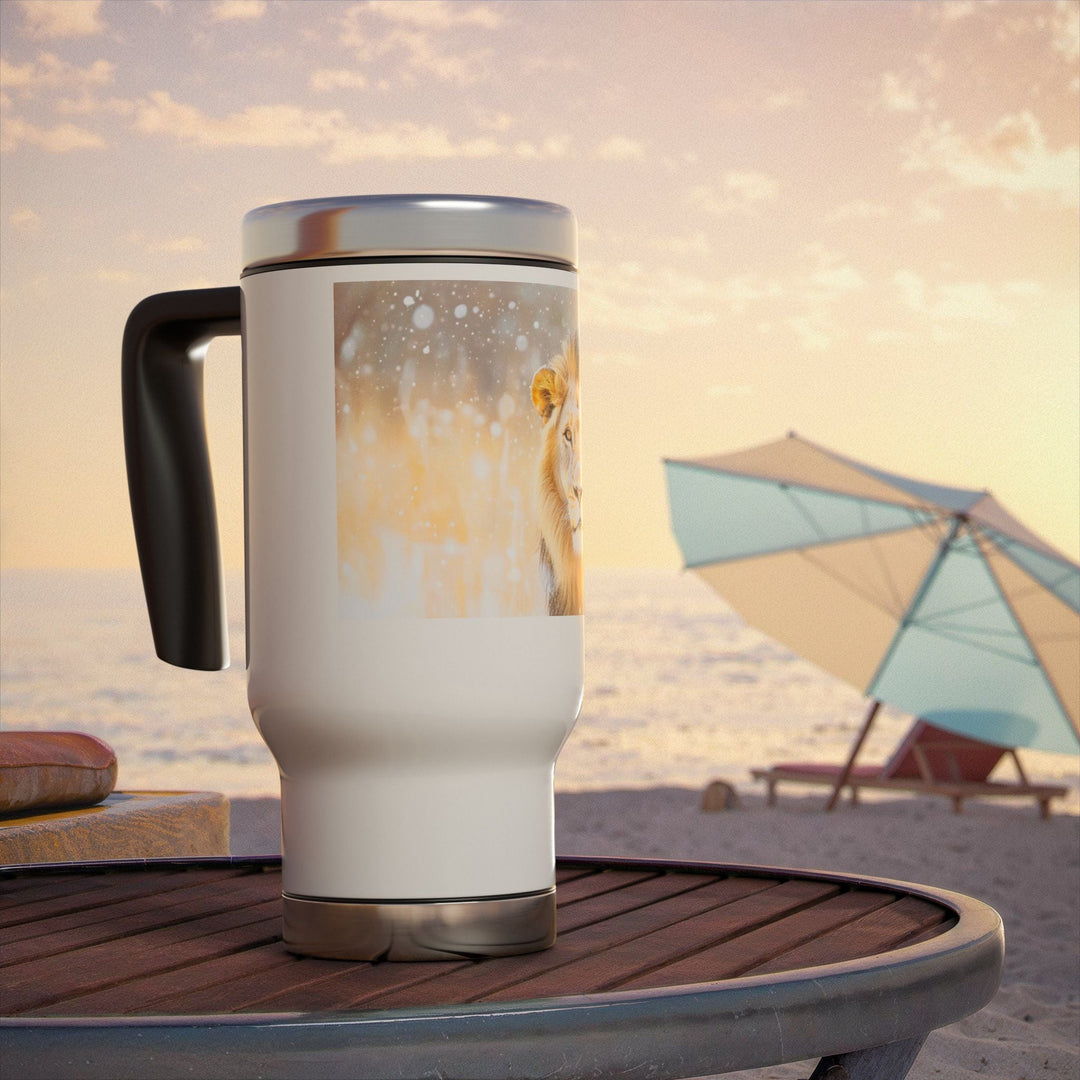 Golden Lion Stainless Steel Travel Mug with Handle, 14oz - Faith Scripture Gift | Gifts Of Words