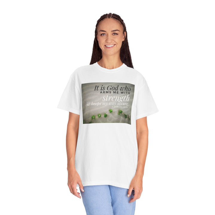Garment-Dyed T-Shirt With Strength Quote – Vintage Wash - Faith Scripture Gift | Gifts Of Words