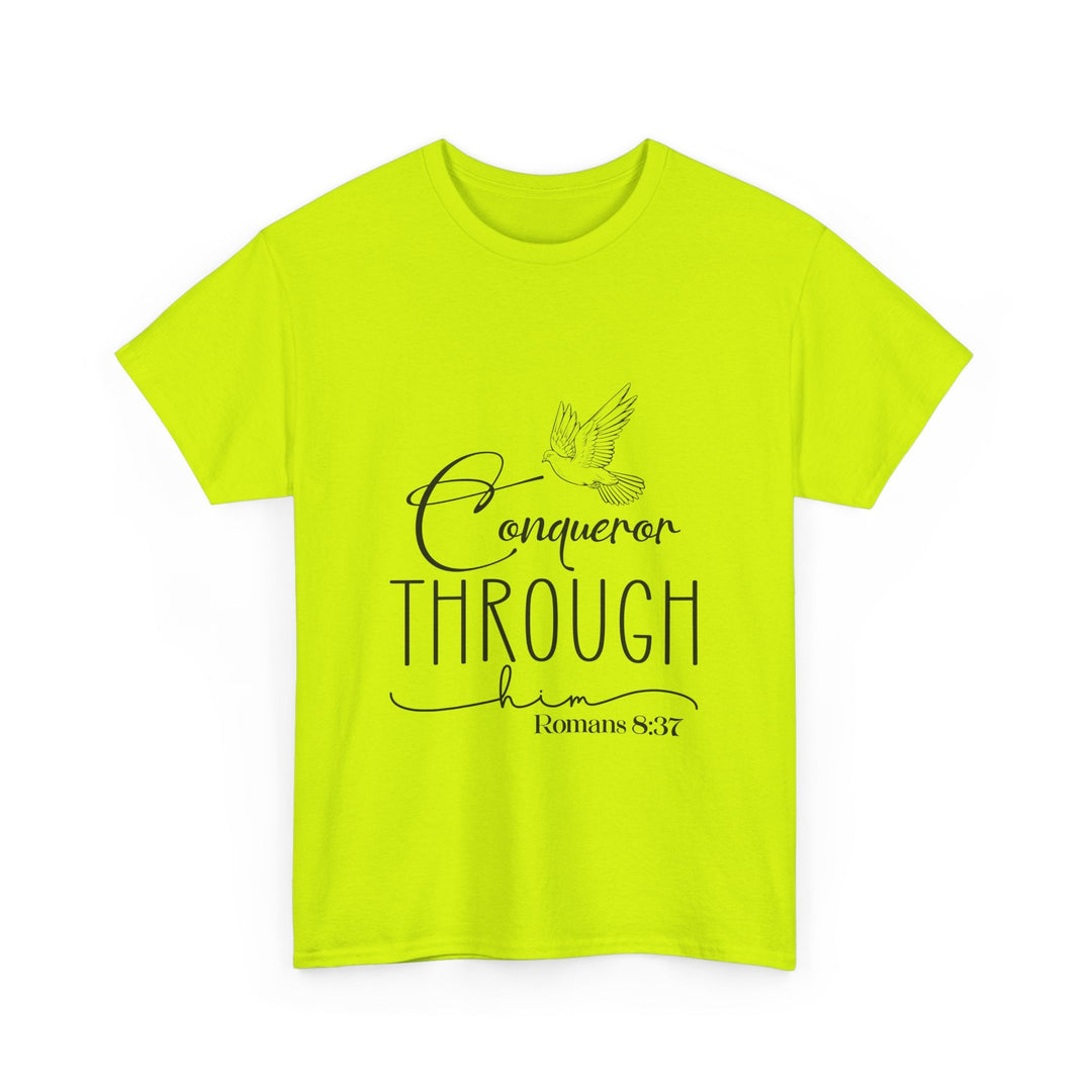 Conqueror Through Him Romans 8 37-01 Unisex Heavy Cotton Tee - Faith Scripture Gift | Gifts Of Words