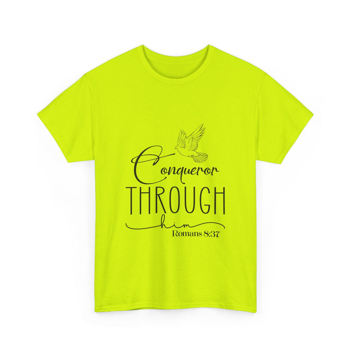 Conqueror Through Him Romans 8 37-01 Unisex Heavy Cotton Tee - Faith Scripture Gift | Gifts Of Words