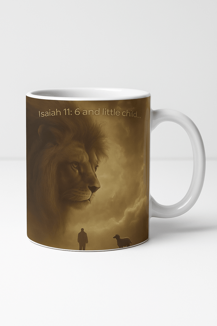 Lion with Child Silhouette Ceramic Mug – Symbol of Courage and Protection Ceramic Mug, (11oz, 15oz) - Faith Scripture Gift | Gifts Of Words