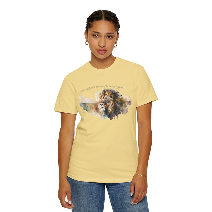 Unisex Christian Lion T-Shirt Rev 5:5 Bible Verse Tee Comfort Colors 1717 Garment-Dyed Shirt  Inspirational Faith Graphic Tee - Faith Scripture Gift | Gifts Of Words