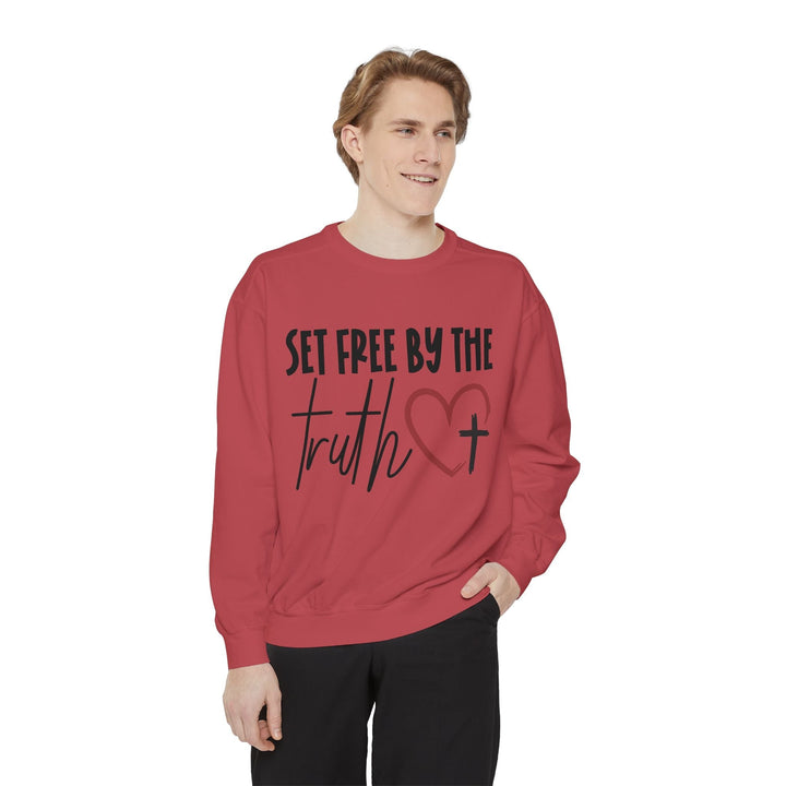 Set Free By Truth Unisex Garment-Dyed Sweatshirt - Faith Scripture Gift | Gifts Of Words