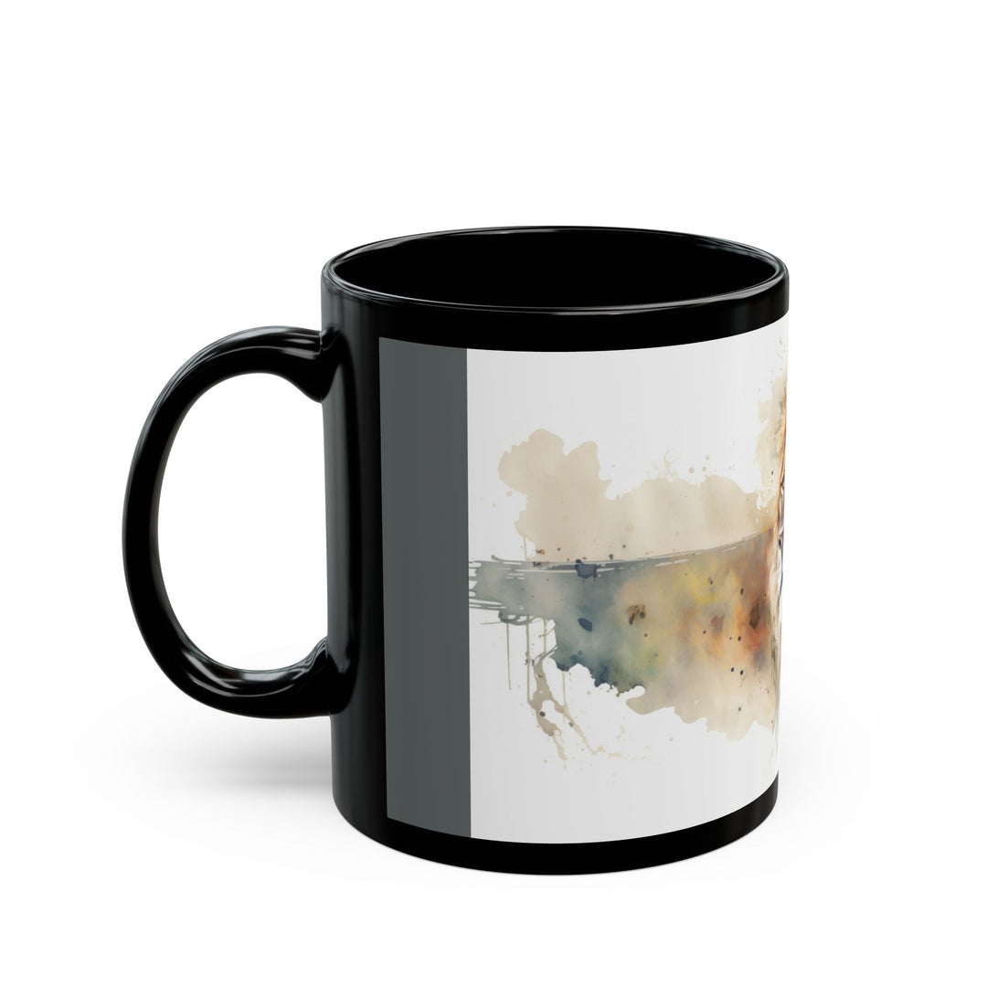 Watercolor Lion Black Rim Ceramic Mug – Bold and Artistic Drinkware Black Mug (11oz, 15oz) - Faith Scripture Gift | Gifts Of Words