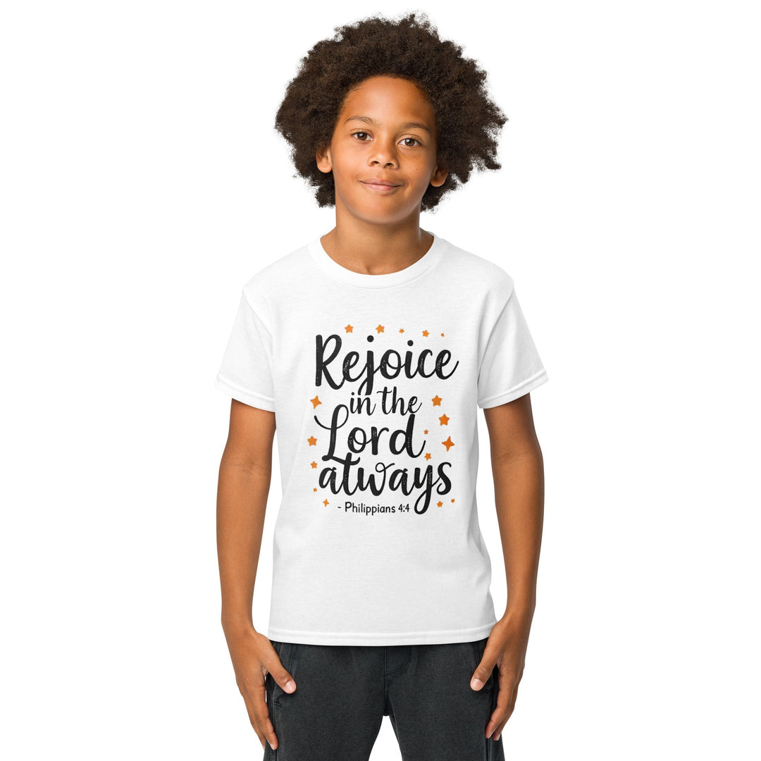Rejoice Is The Lord Youth t-shirt - Faith Scripture Gift | Gifts Of Words