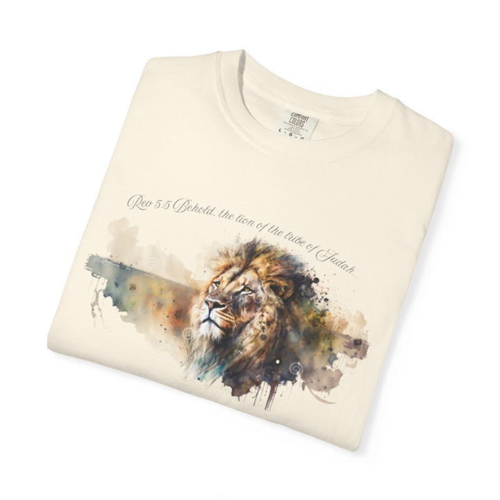 Unisex Christian Lion T-Shirt Rev 5:5 Bible Verse Tee Comfort Colors 1717 Garment-Dyed Shirt  Inspirational Faith Graphic Tee - Faith Scripture Gift | Gifts Of Words