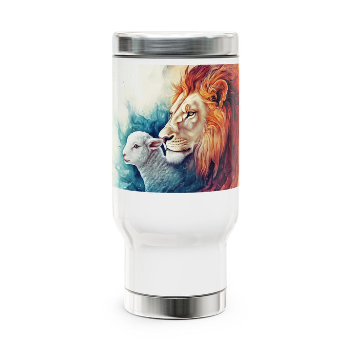 Lion and Lamb Stainless Steel Travel Mug with Handle, 14oz - Faith Scripture Gift | Gifts Of Words