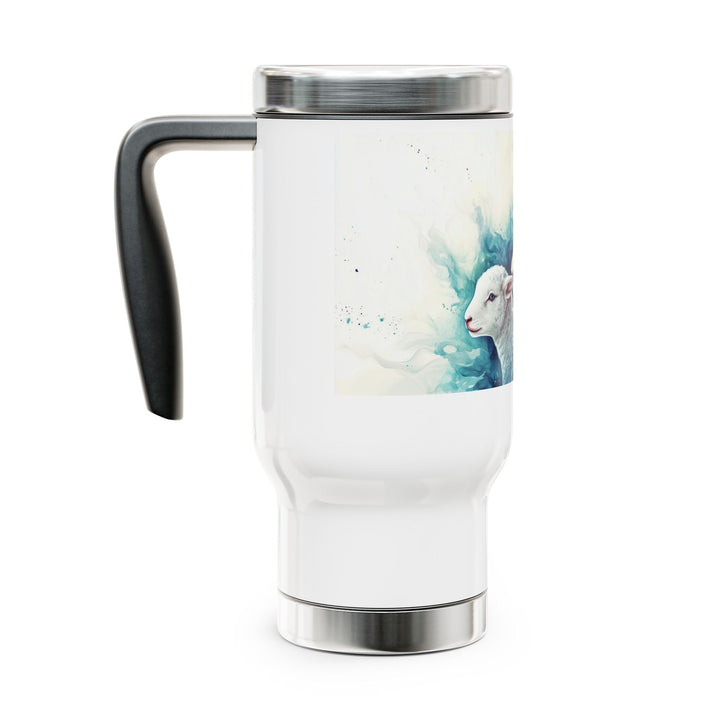 Lion and Lamb Stainless Steel Travel Mug with Handle, 14oz - Faith Scripture Gift | Gifts Of Words