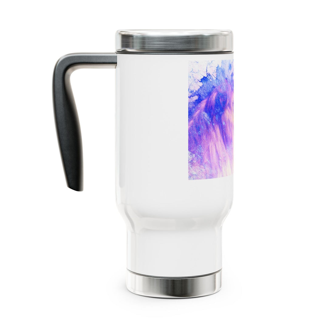 Majestic Purple Lion Stainless Steel Travel Mug with Handle, 14oz - Faith Scripture Gift | Gifts Of Words