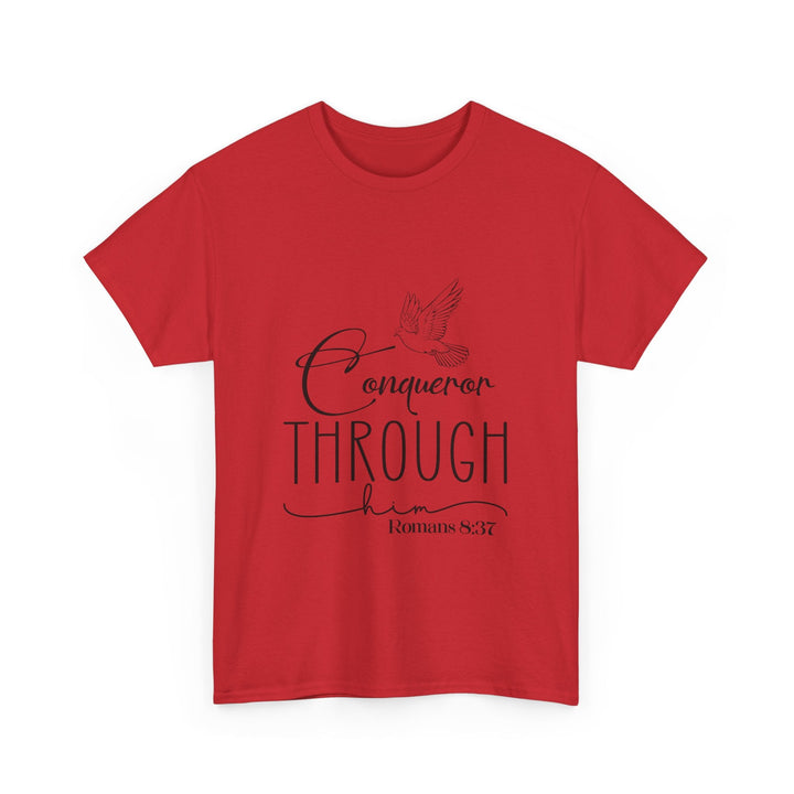 Conqueror Through Him Romans 8 37-01 Unisex Heavy Cotton Tee - Faith Scripture Gift | Gifts Of Words
