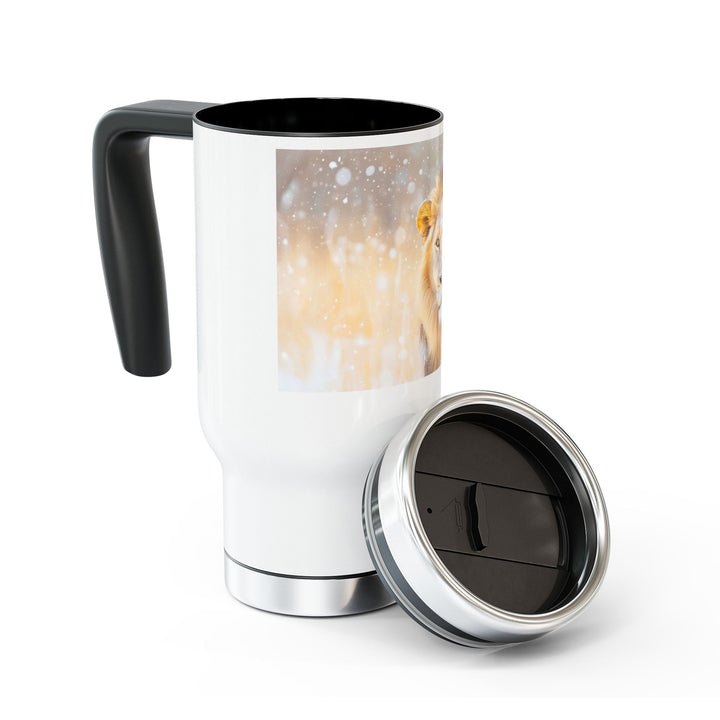 Golden Lion Stainless Steel Travel Mug with Handle, 14oz - Faith Scripture Gift | Gifts Of Words